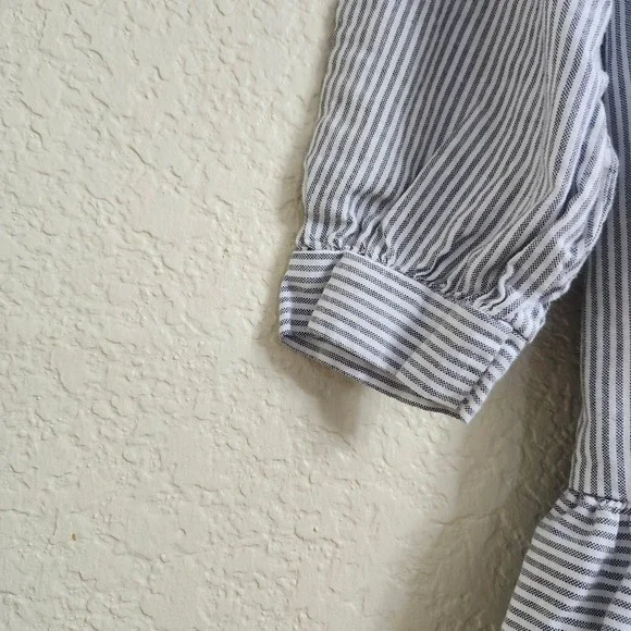 VTG Mousefeathers Size 6 Grey White Striped Lace Collar Puff Sleeve Ruffle Dress - Picture 10 of 16